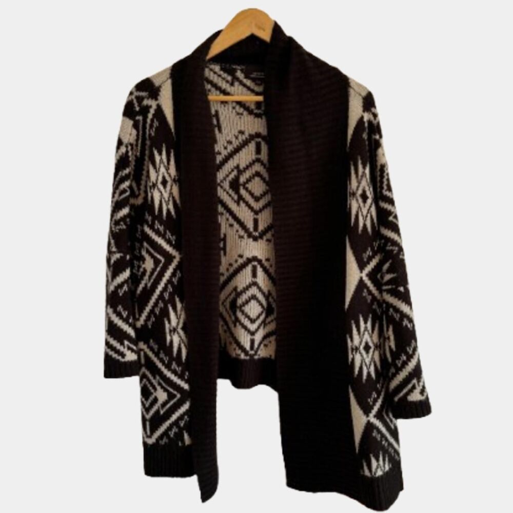 Navajo Print Black and White Cardigan